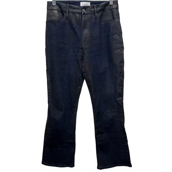 Frame Denim Le Crop Mini Boot Cut Coated Dark Wash Jeans Size 31 - Picture 2 of 5